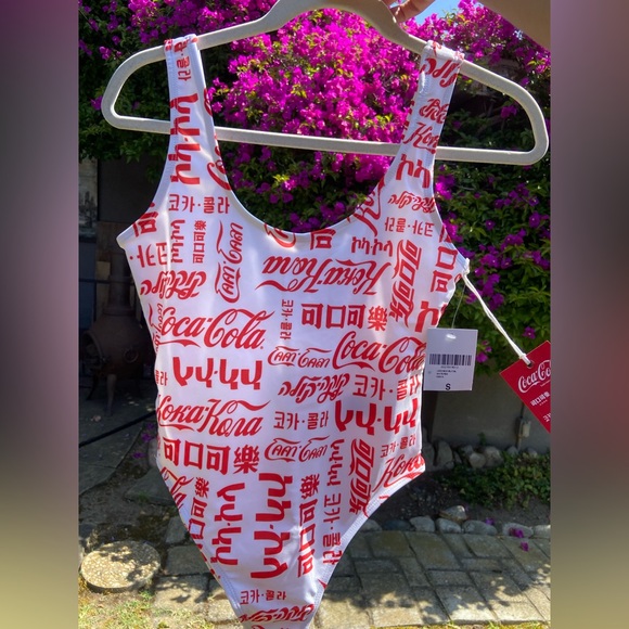 Forever 21 Coca Cola International Logo One Piece High Cut Swimsuit Size Small - Picture 3 of 7